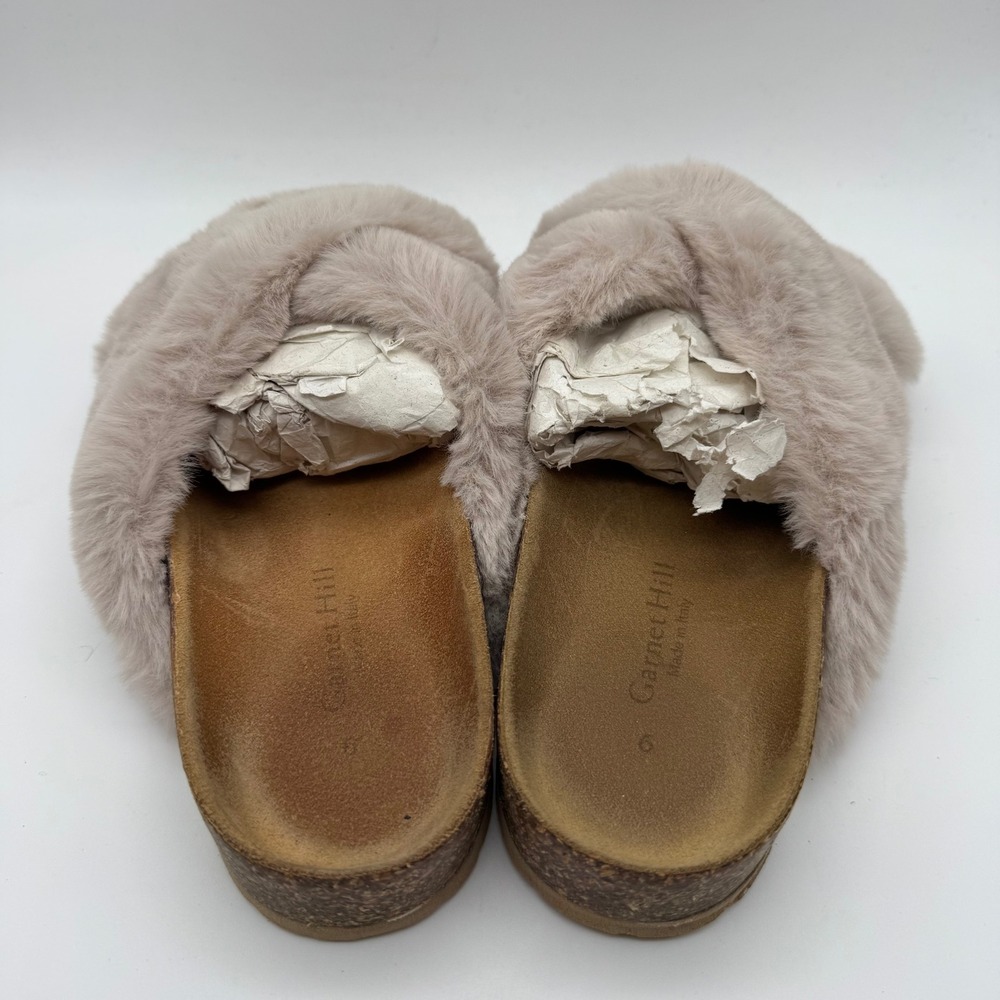 Garnet Hill Womens Faux Fur Crisscross Slide Sandals Taupe Made in Italy Size 9 - Picture 4 of 6